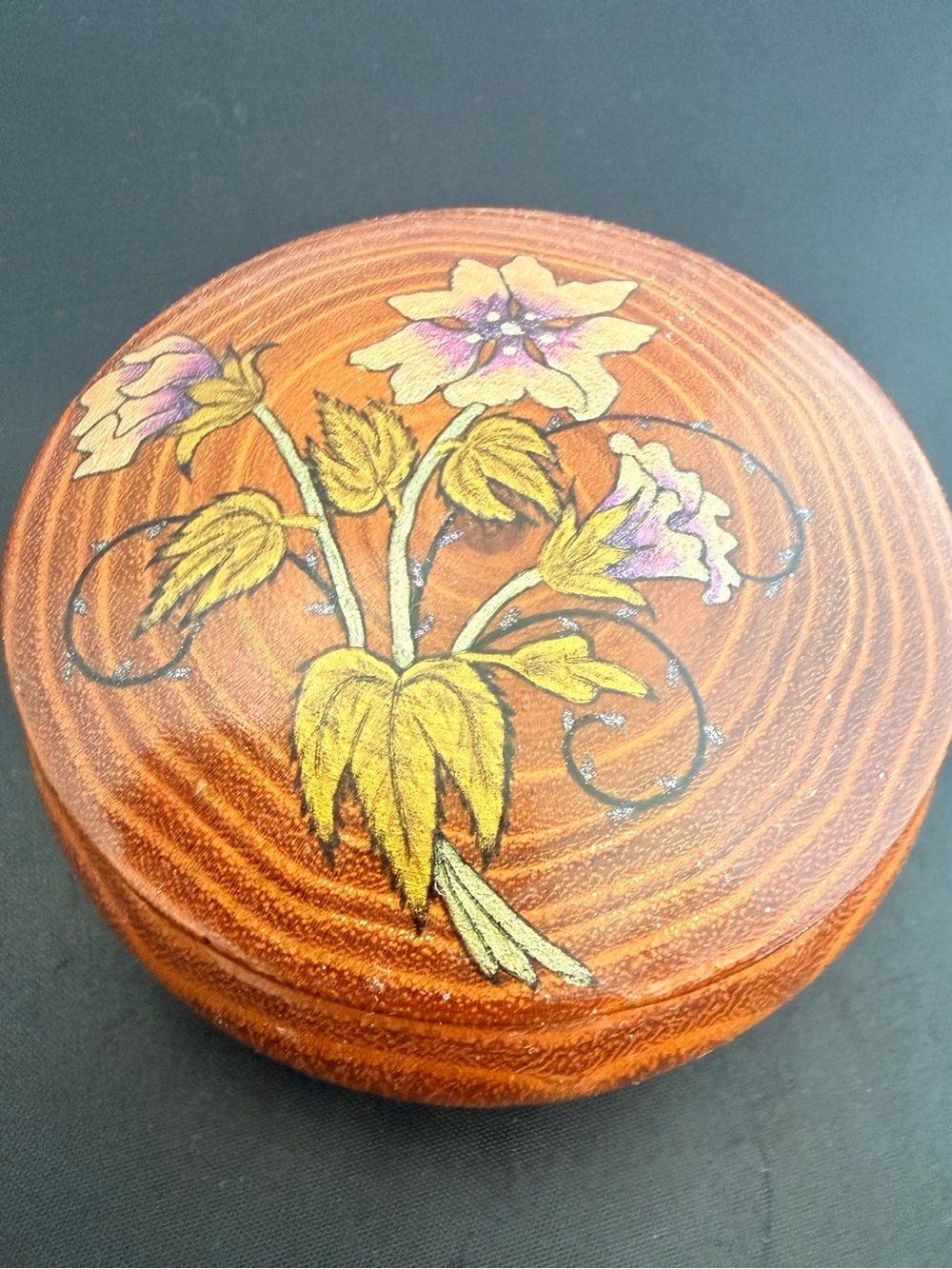 Vintage Floral Wooden Hand Painted Trinket Box w/ Lid